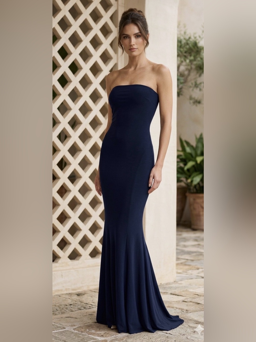 Norma Kamali Strapless Fishtail Gown in Dark Navy Blue - Size M/38
